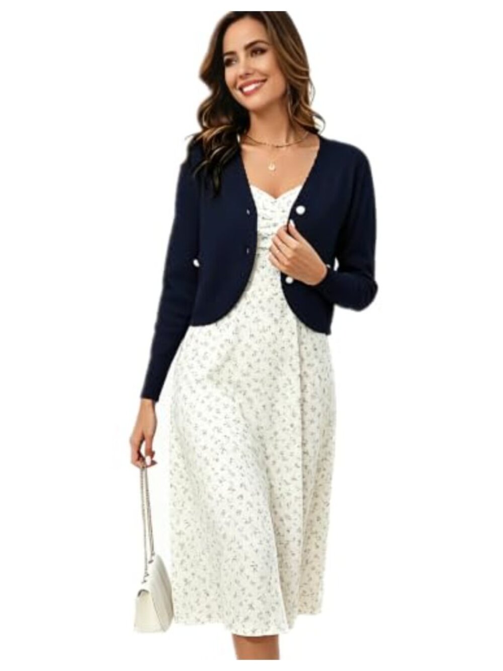 Enjyam Women Elegant V Neck Button Cardigans Long Sleeve Cropped Bolero Shrug
